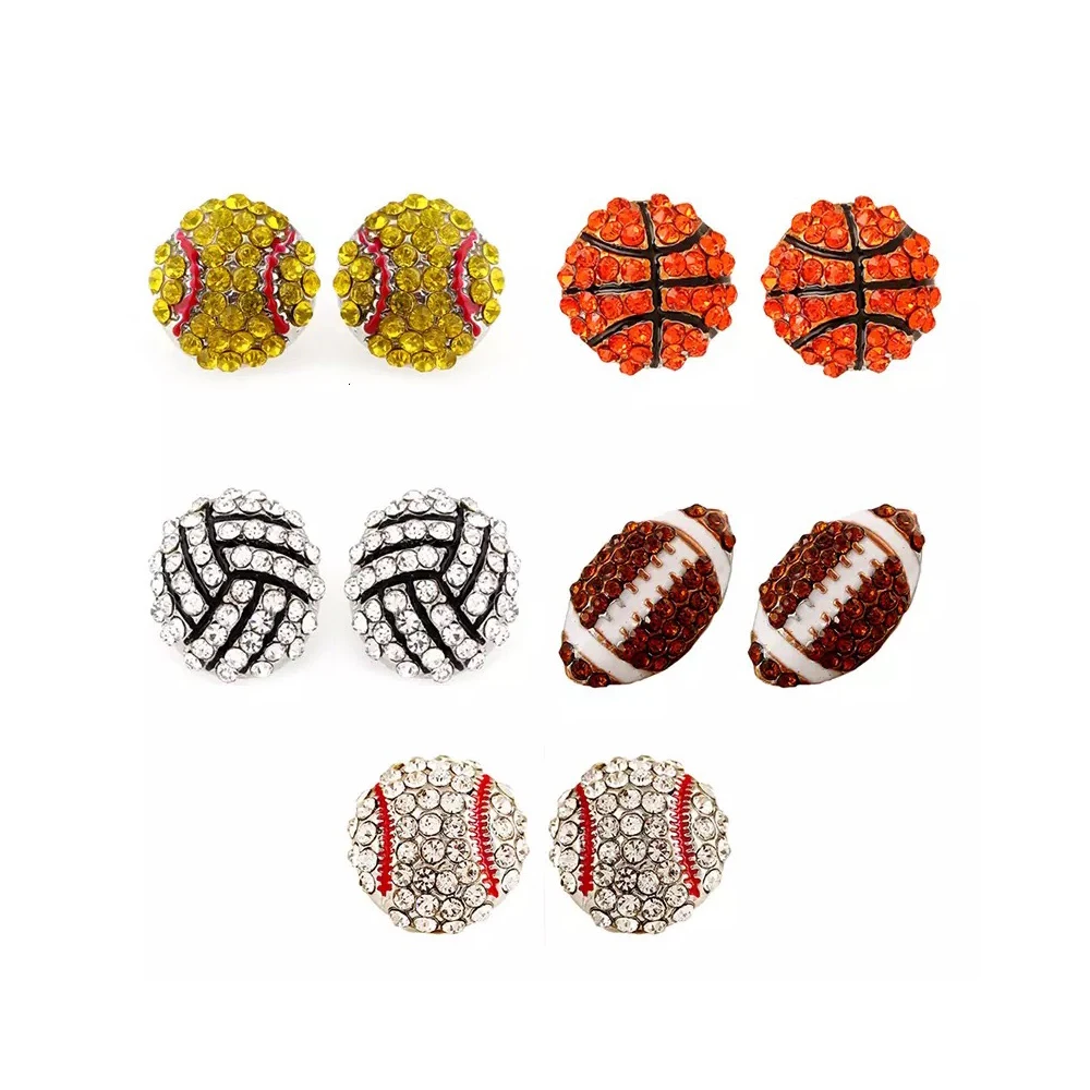 Trendy Diamond Stud Earrings Ball Sports Theme-Basketball Football Baseball for Parties Engagements Silver Plated Brass Jewelry