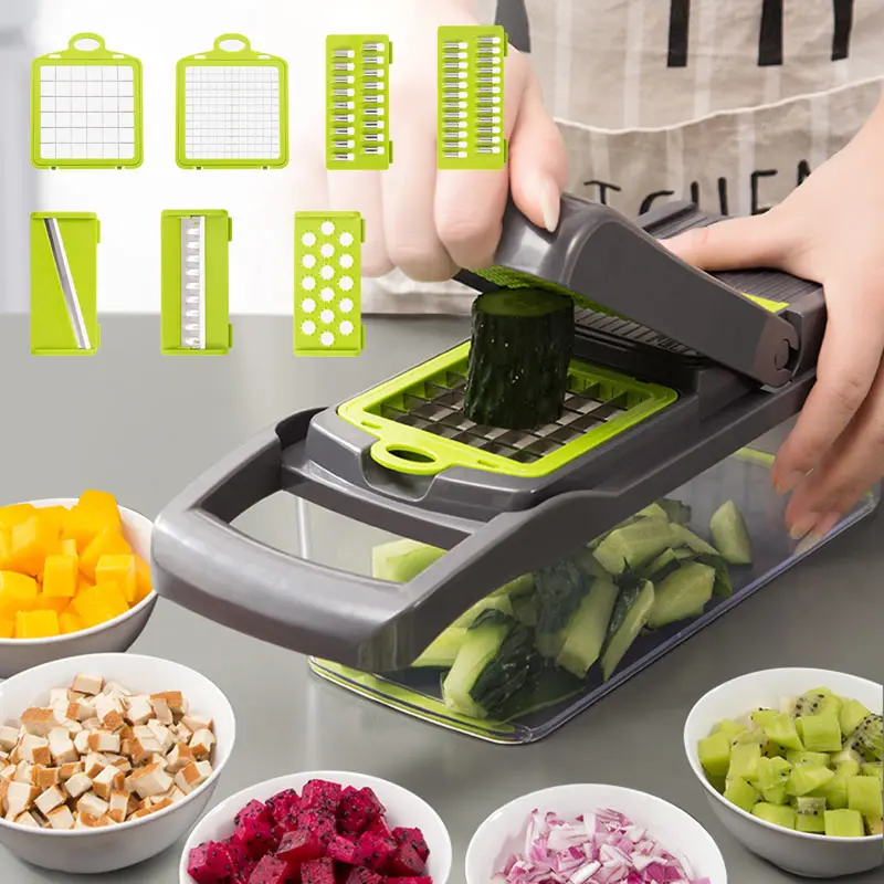 RAYBIN 12 in 1 multifunctional processor mandoline hand manual salad fruit and vegetable chopper cutter slicer