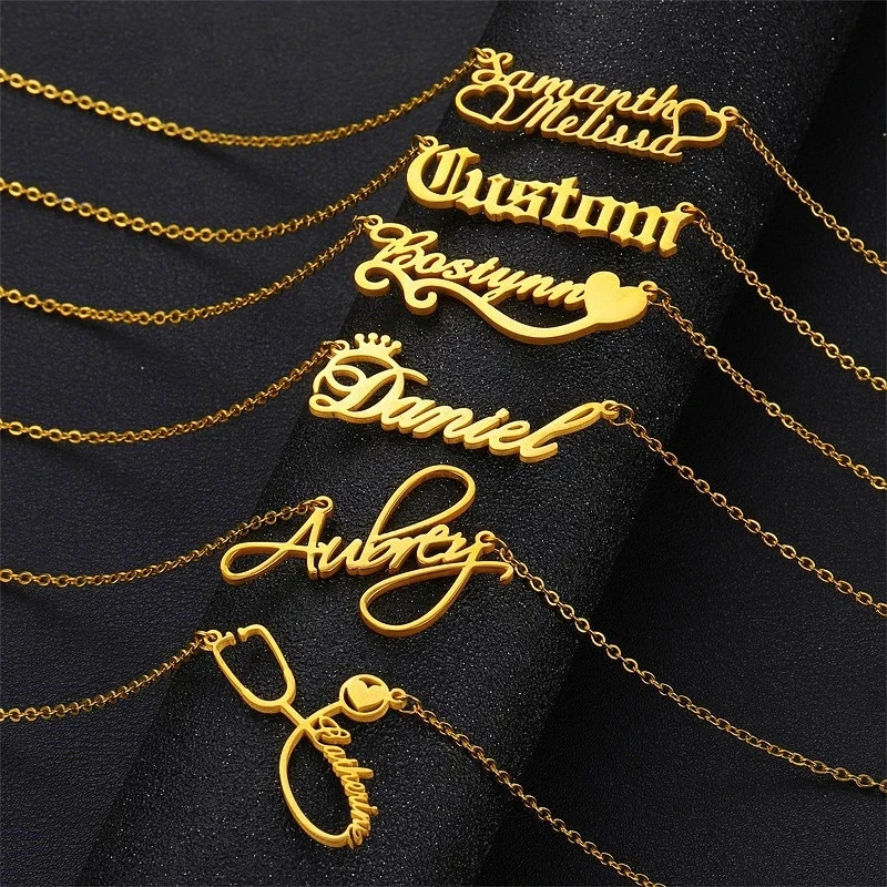New Stainless Steel Personalized Gold Inital Custom Name Friendship Necklace 18k Gold Any Language Font Customized Necklace