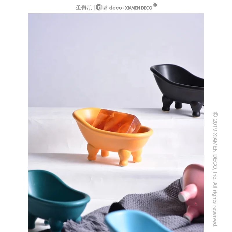 Vintage eco mini bathtub shaped ceramic unique handmade decorative bar soap dish large tray soap box