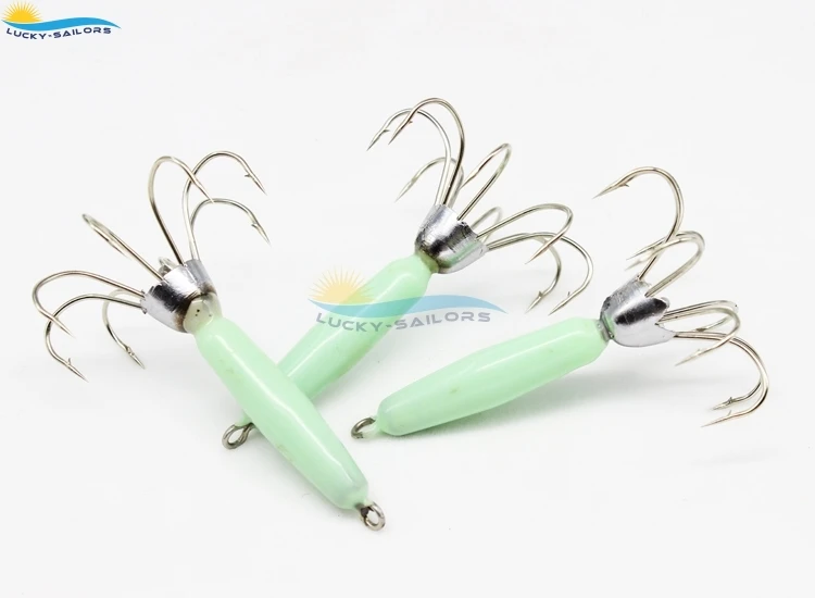 Glow in Dark Luminous Bulb Jigs Trolling Octopus Fishing Lures Hard Body Bait Hoochies Assorted Squids