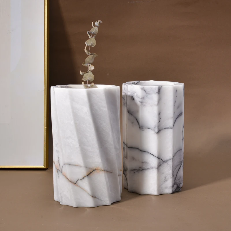 Modern Minimalist Decorations White Marble Vases for Tombs Handmade Design Tabletop Large Stone Vase