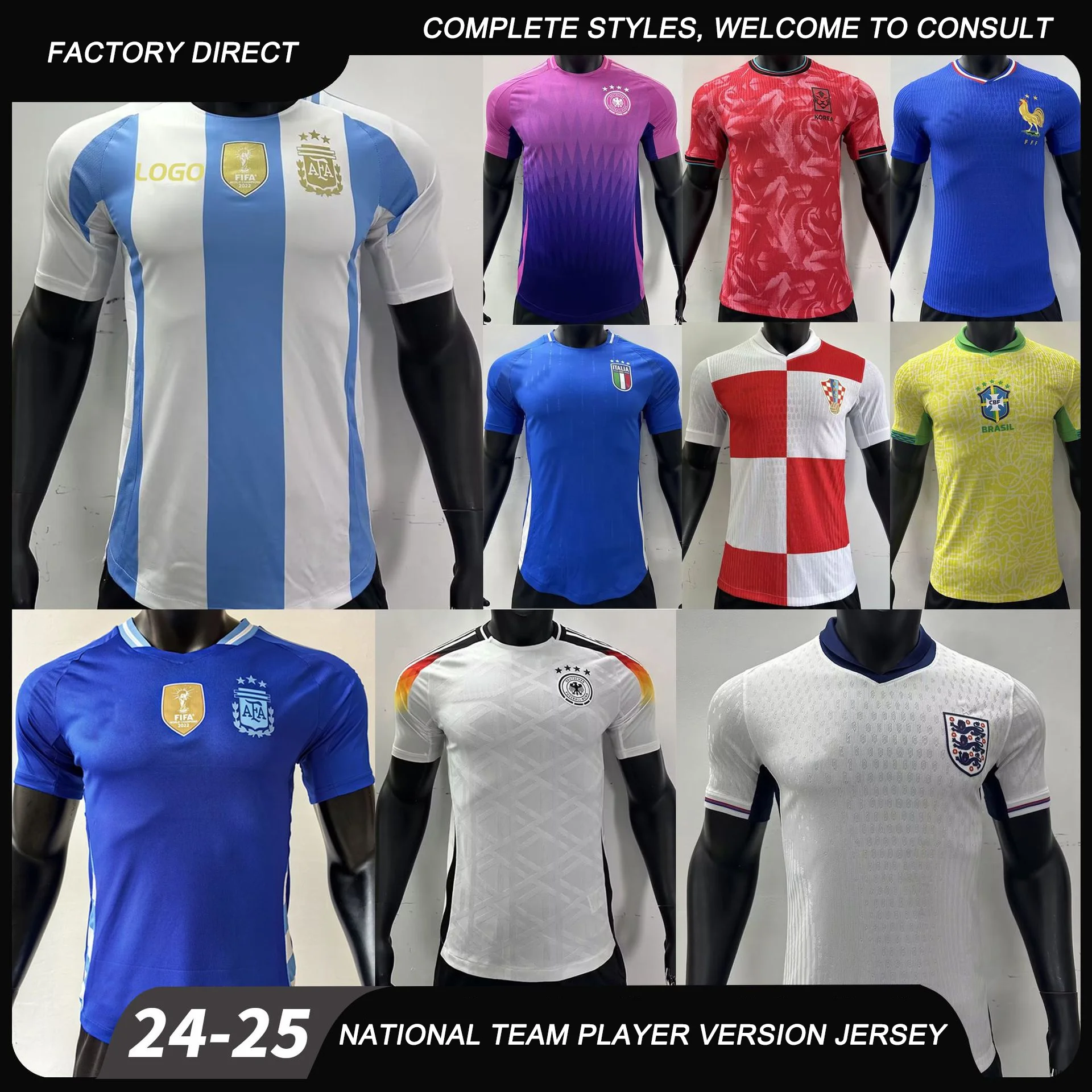 2024 Unisex National Team Player Edition Football Jersey Training Featuring England Brazil France Portugal European Cup Designs