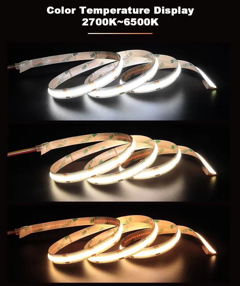 LED lighting new trend COB LED Flexible Strip light 608leds/m 640leds/m 2700K+6500K  Dual CCT adjustable Dual temperature