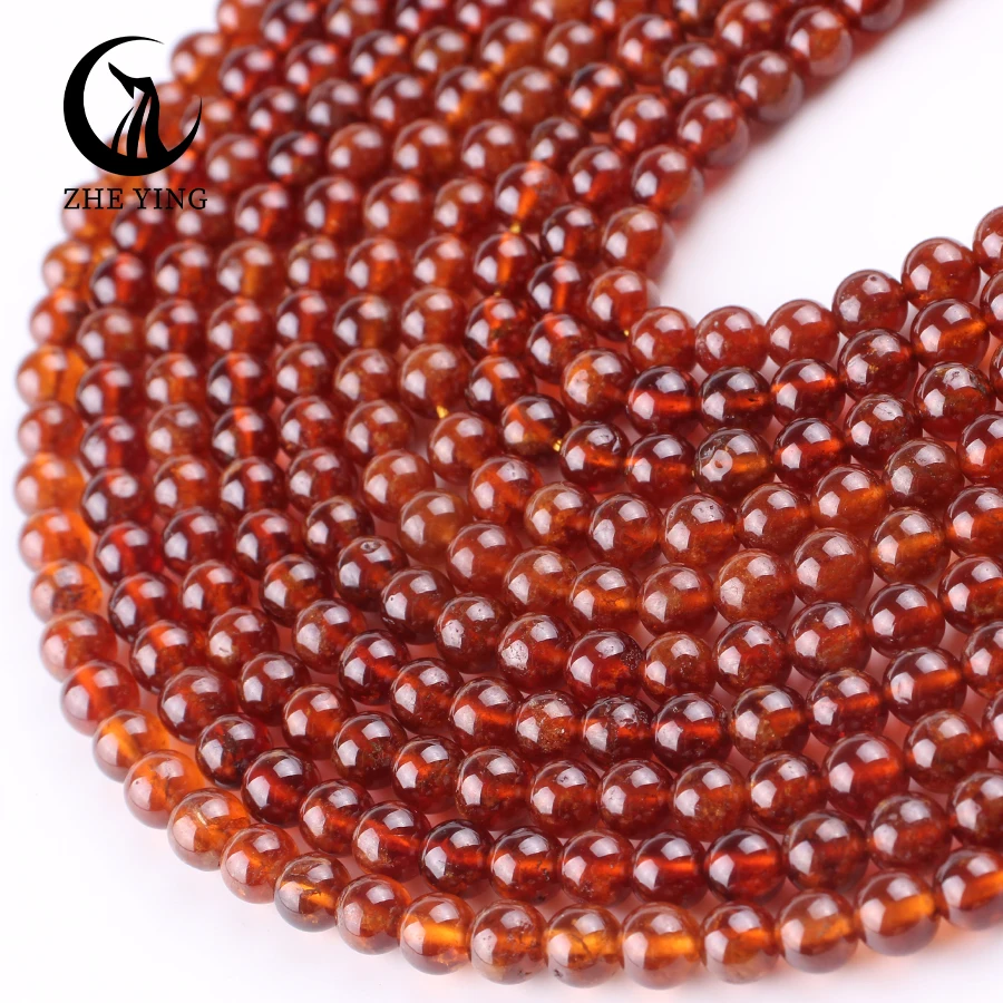 Zhe Ying 6/8/10mm Orange Garnet Beads Heailing Crystal Ruby Sapphire Beads Bracelet Gemstone Necklace Orange Garnet Beads