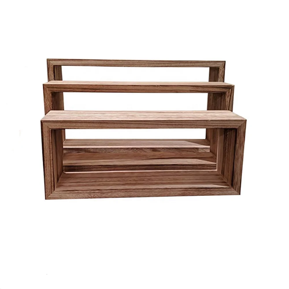 Set of 3 Rustic Farmhouse  Country Floating Wood Wall Shelves Rectangle Torched wooden wall shelves decorative display storage