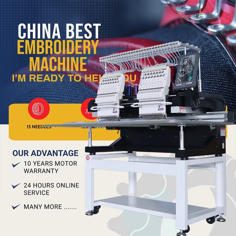 1200 SPM Hot Sale Embroidery Machine 2 Head HoliHope 10 Yearsd Motor 3D Hat Computerized Embroidery Machine Like Tajima Brother