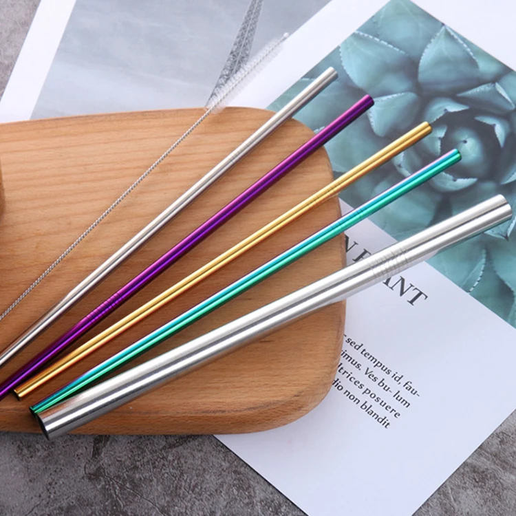 Оптовая продажа, Набор цветных металлических трубок для питья из нержавеющей стали с футляром