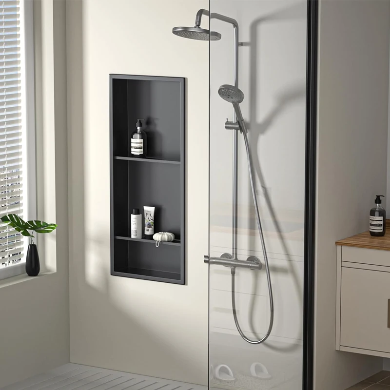 Factory Tile Over Shower Wall Panels Perfume Bottle Stainless Bath Niche Fragrance Concept 30Ml With Glass Shelves For Shower