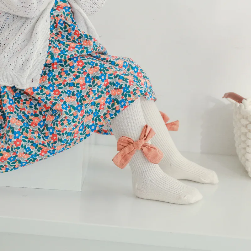 Korean Style Lovely Bow Kids Pantyhose Knitted Cotton Children Princess Long Socks Girls Tights