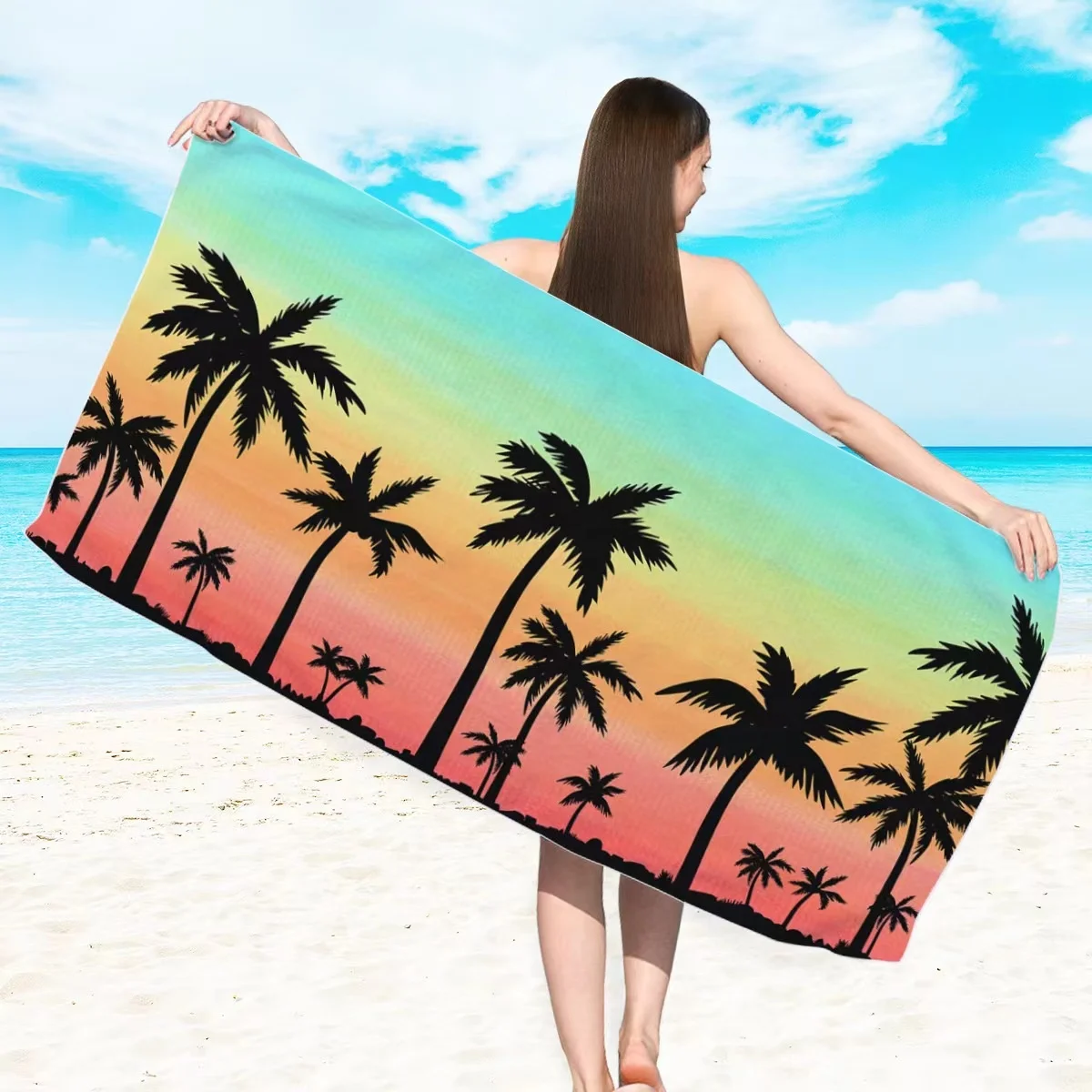 Factory Production Custom 100% Cotton Velour Reactive Printing Terry Soft Cotton Beach Towel With Logo