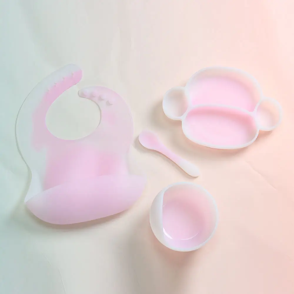 Bpa Freekit Tableware Silicone Set Suction Plate Cup And Suction Bowl And Spoon Bib Biodegradable For Kids Toddlers