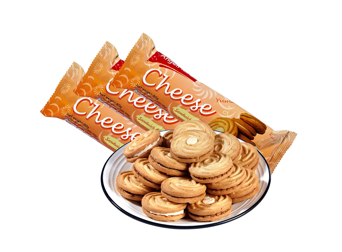 
80G/Pack Net Weight Cream Sandwich Biscuits In Cheese Flavor Manufacturers 