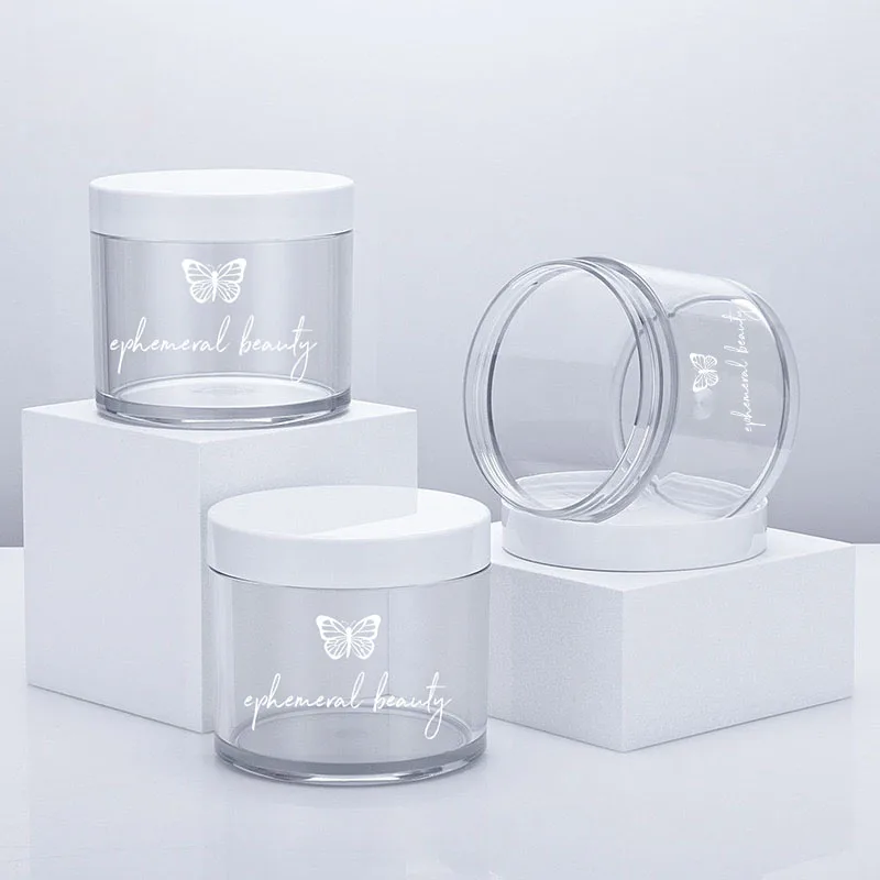 89 Teeth 300g thick wall cream bottle PET plastic scrub jar with ABS bottle cap wide mouth can be customized logo