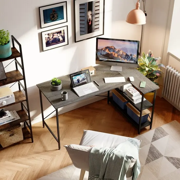 L-shaped Desk Corner Computer Home Office Workstation Wooden Gaming Table With Metal Legs Easy Assemble Pc Laptop Desk