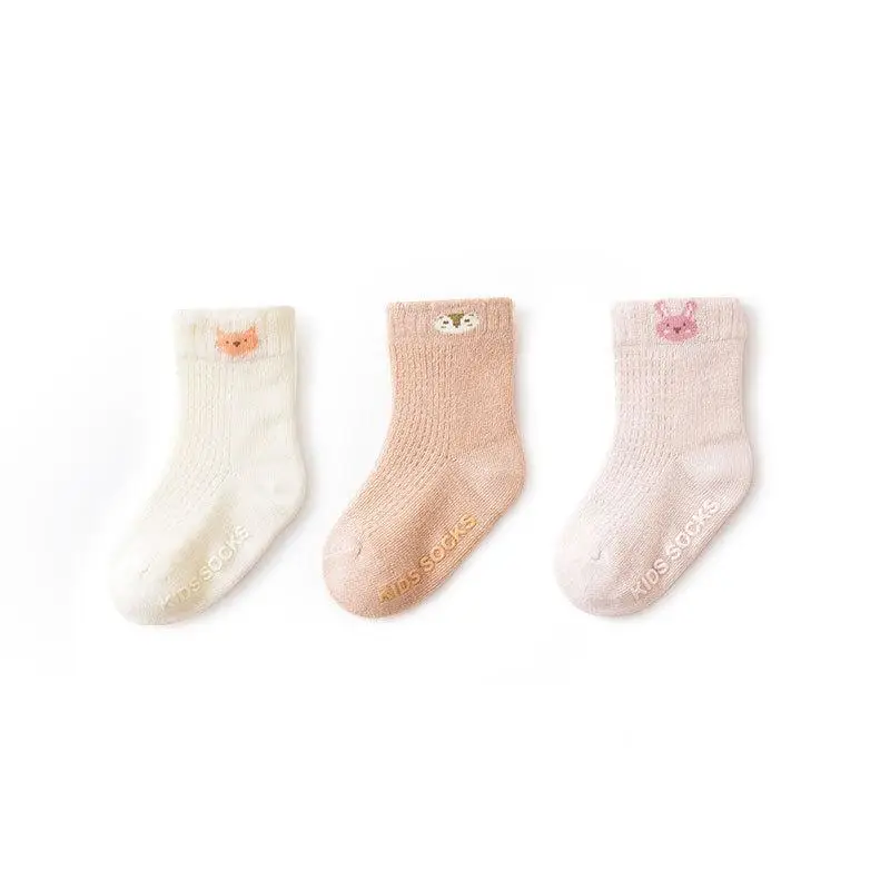 3 Pairs Cute Animal Ankle Socks Non-Slip Solid Cotton Toddler Socks for Baby Newborn Breathable 3D Stockings for Summer
