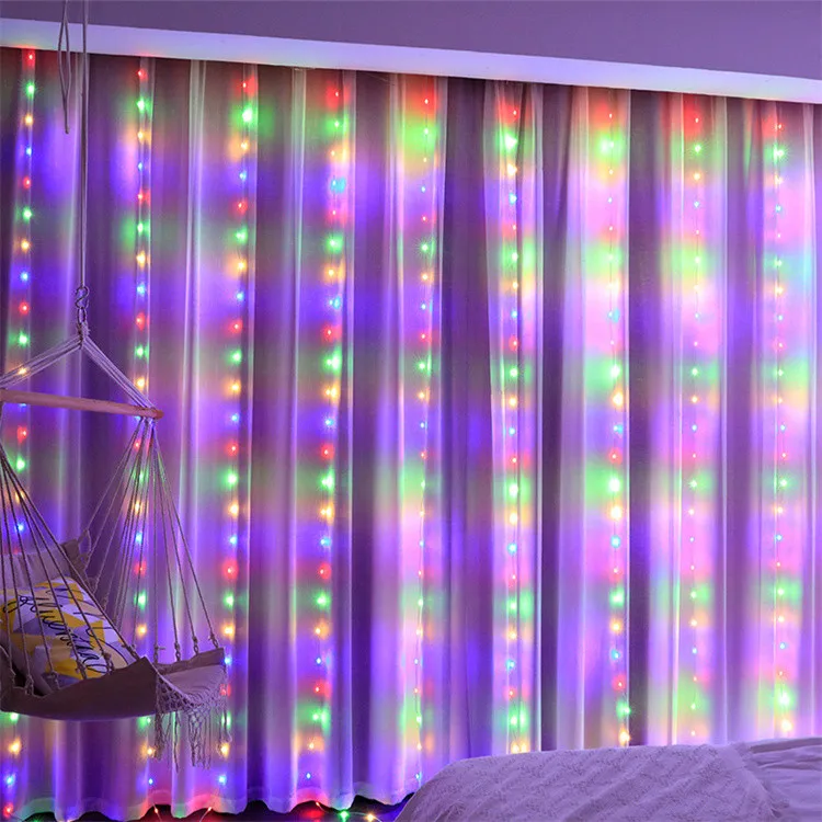 3*3m Leather Thread Curtain Garland String Light for Christmas Wedding Party Home Bedroom Decoration Lampara Led