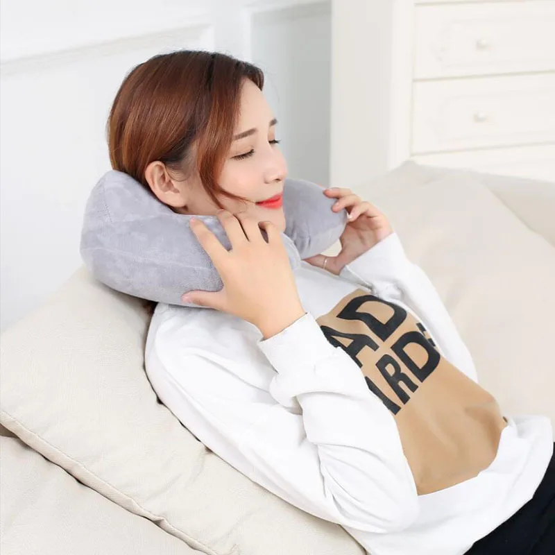 Portable Travel Pillow Super Soft Flocking Car Pillow Inflatable U-Shaped Cervical Spine Three Treasure Inflatable Travel Pillow