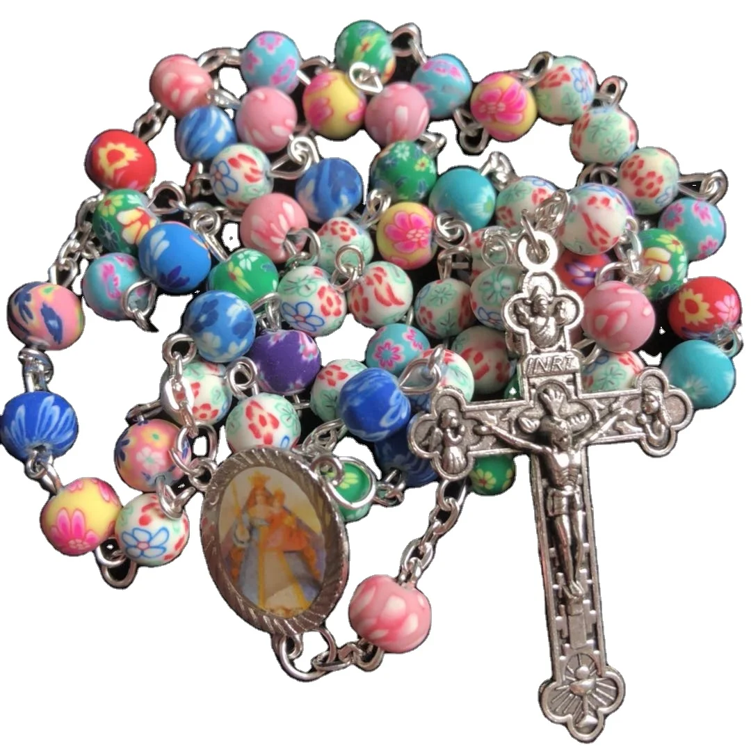 Colored Soft Clay Rosary Beads Religious Necklace Polymer