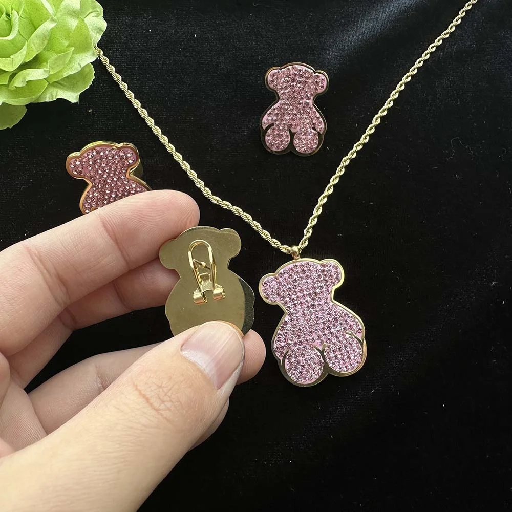 Blue Stone Fashion Gold Plated Stainless Steel Bracelet Necklace Jewelry Women Girl Costume Design  Hawaiian Ring Sets