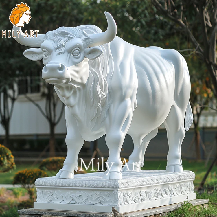 Hand Carved Custom Design Outdoor Animal Sculpture Marble Garden Cow Statues