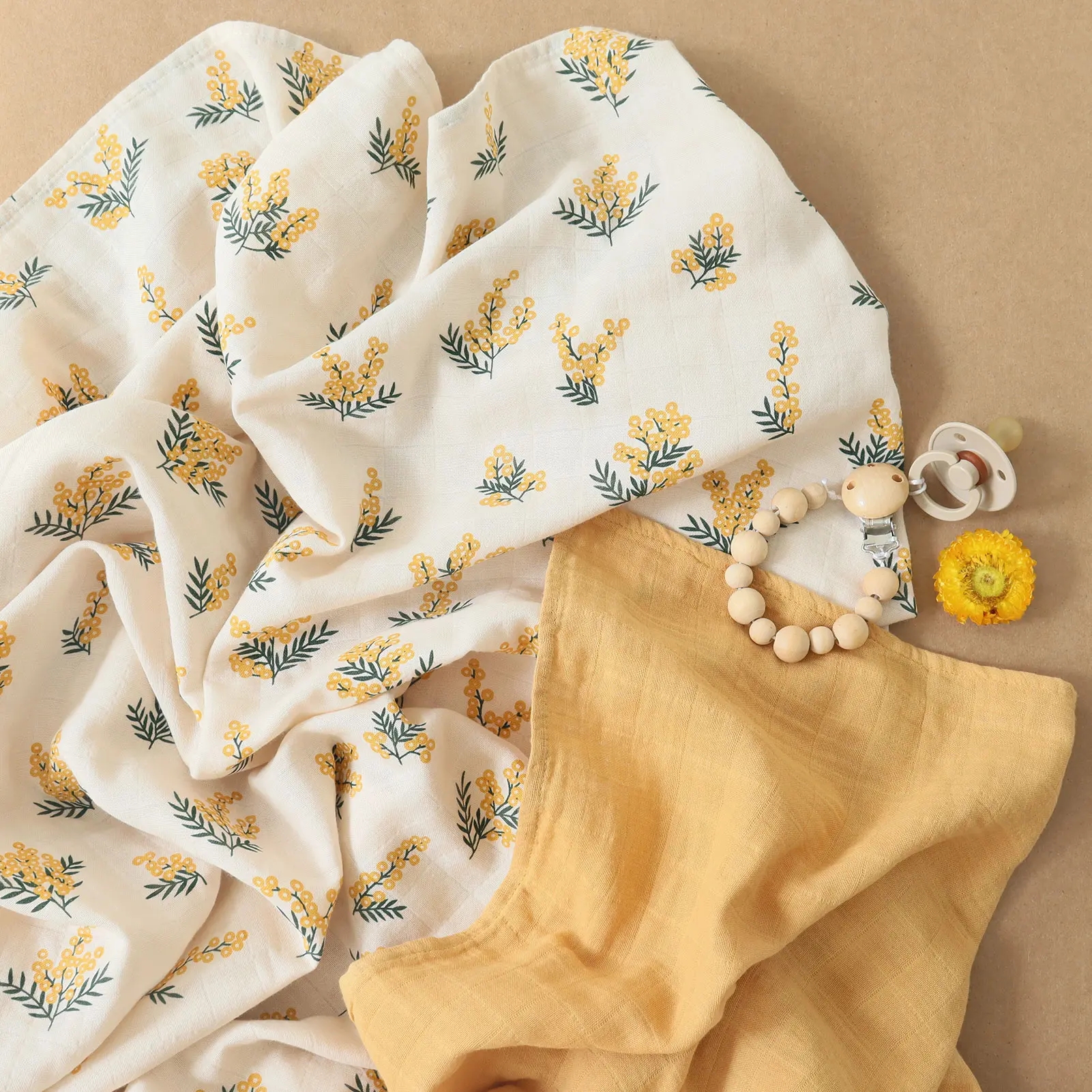 2022 Custom 2 Layers For Newborn Baby Floral Garden pattern Bamboo Cotton Baby Muslin Swaddle Blanket Warp Set