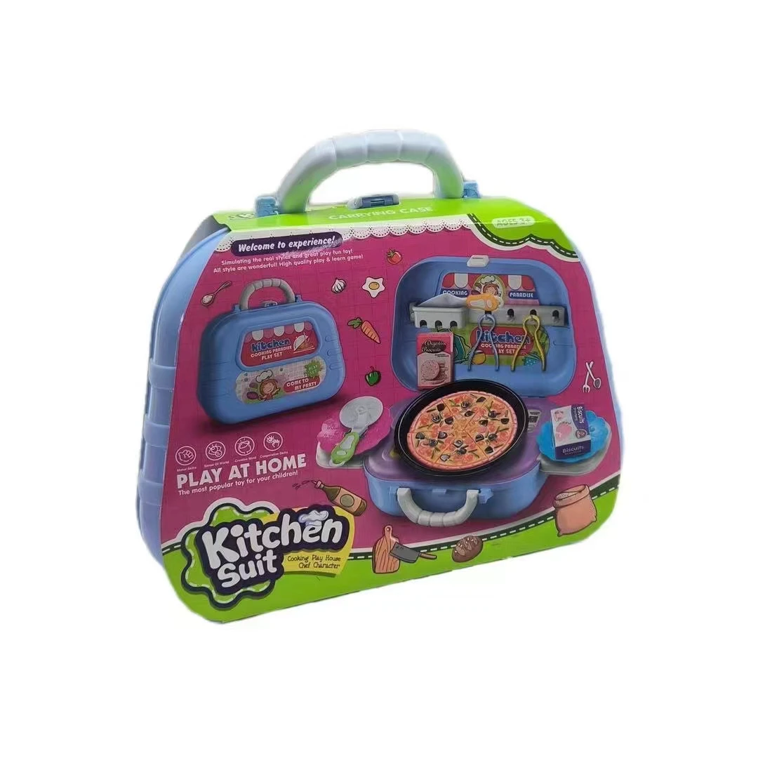 Hot Sales Education Fun Puzzle Mini Play House Vegetables Kitchenware Storage Authentic Toy Set Children Gift Suitcase Pizza Set