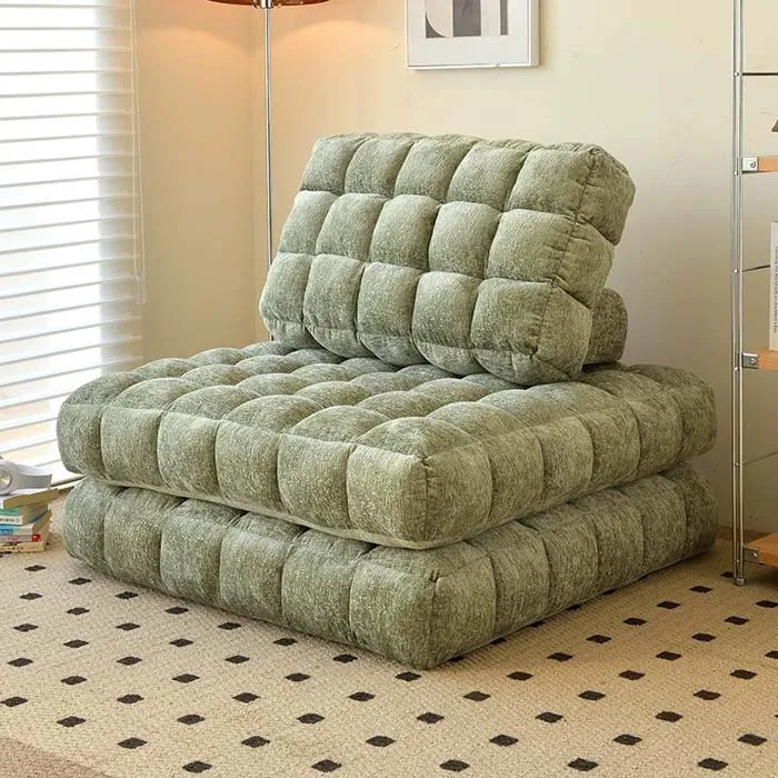 Modern Single Module Tofu Block Sofa Chair Waffle Lazy Sofa for Bedroom or Living Room for Small Apartments
