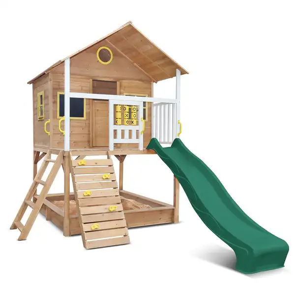 Outdoor Wood Playhouses Playground Kids Playhouse Cubby House Wooden with Slide and Sandbox (1600511019950)