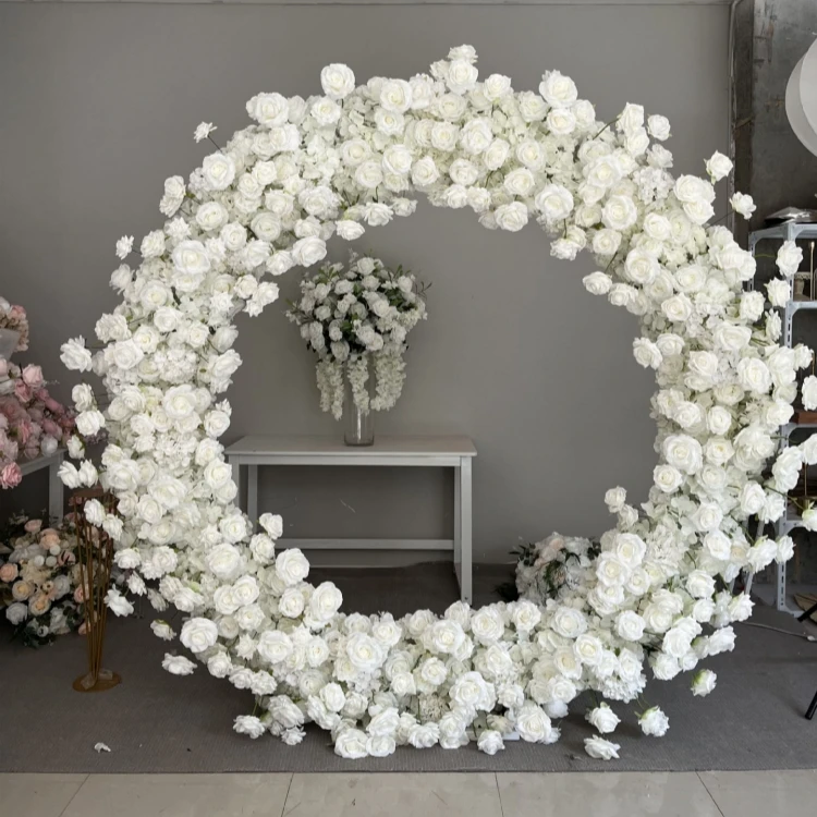 Hot-sale Circle Wedding Floral Arch Round White 2m Custom Artificial Flower Wedding Arch for Ceremony Stage Backdrop Decoration