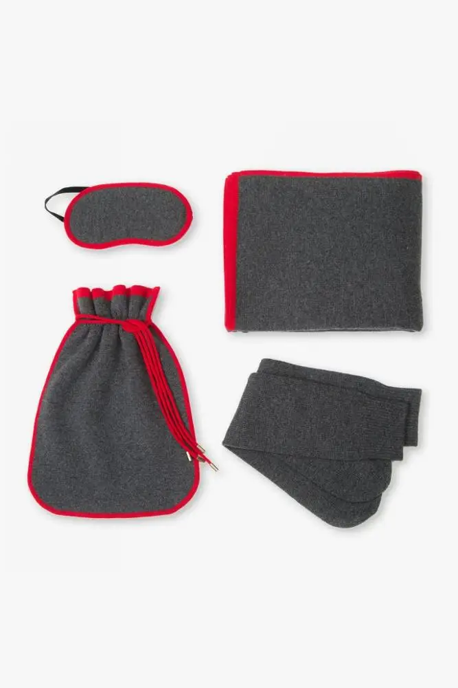 knitting 100% Cashmere Travel Sets  Blanket Pillow Case and EyeMask Set