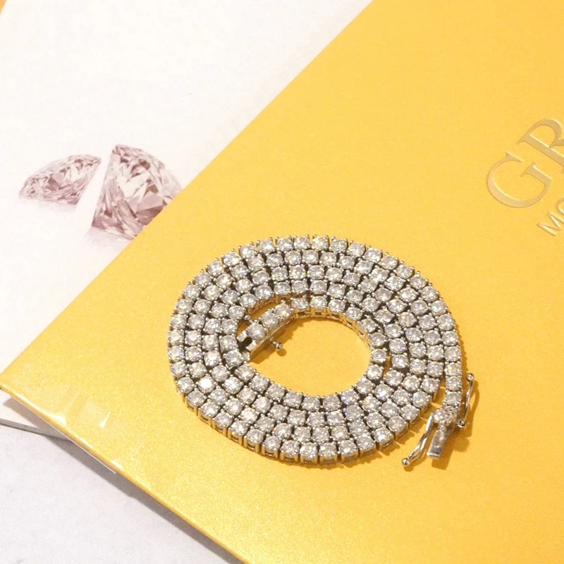 Pass Diamond Tester 925 Silver Hip Hop Gold Plated Fine Jewelry Necklaces Moissanite Tennis Chains Bling Iced Out GRA Certified