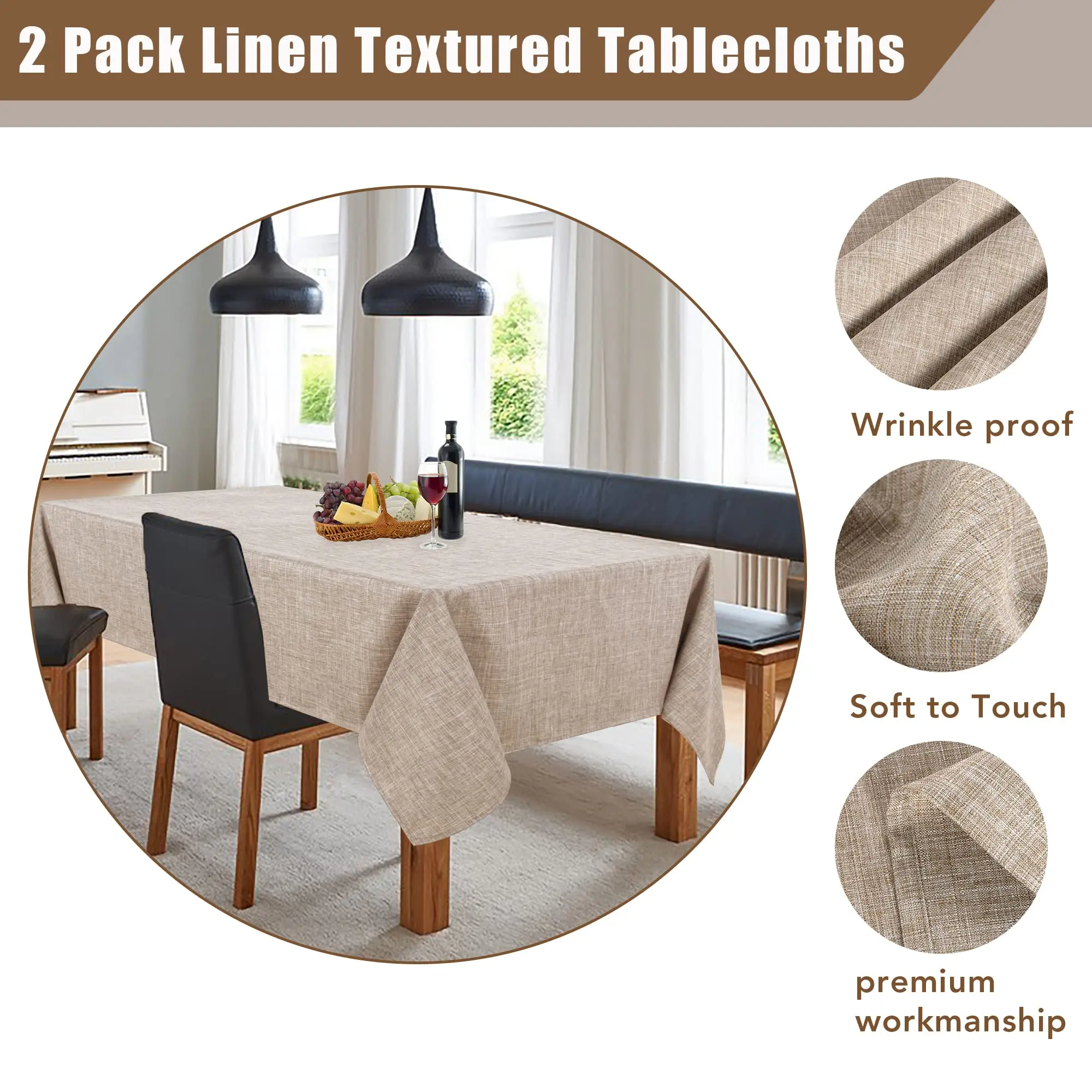 Hot Sale Easy to clean crease resistant linen texture beige round tablecloth for Banquet Party Outdoor