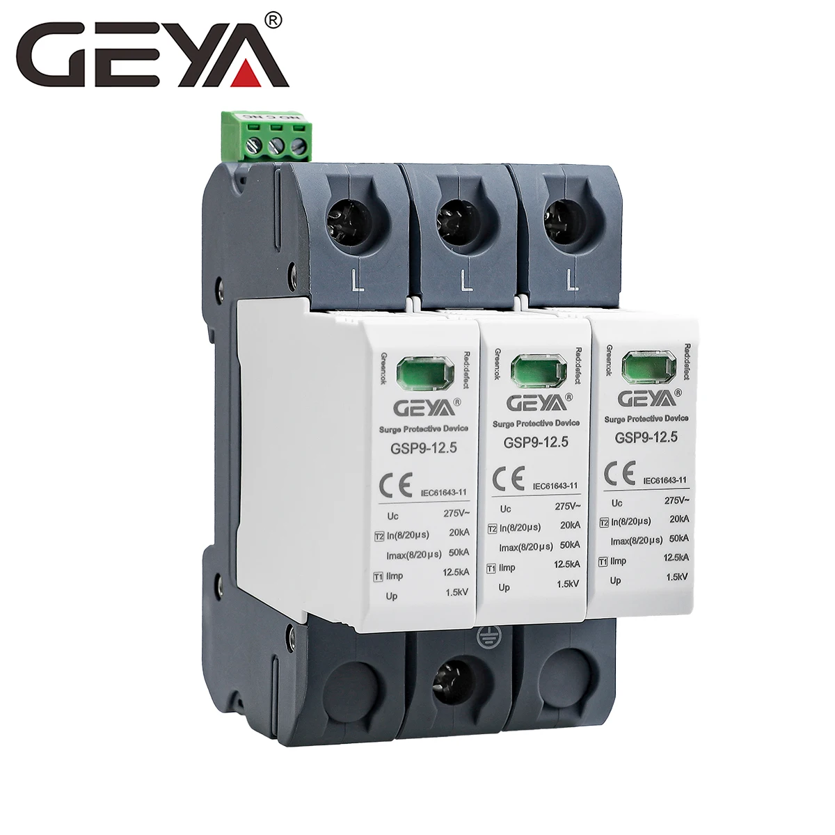 GEYA GSP9-12.5-3P-12.5KA NEW Design High quality Surge Lightning Protector Din Rail Module for DC Power