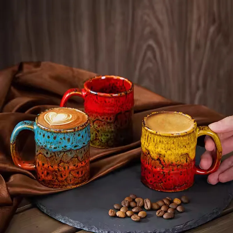 150ml Capacity Creative Oil Drum Type Ceramic Mug American Style Kiln-Changed Coffee Cup for Home Office Reusable Colorful