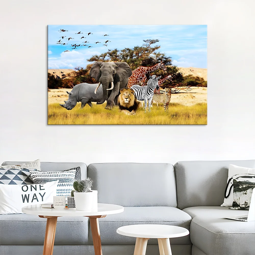 the African grassland painting on canvas and animal oil painting wall art for decoration