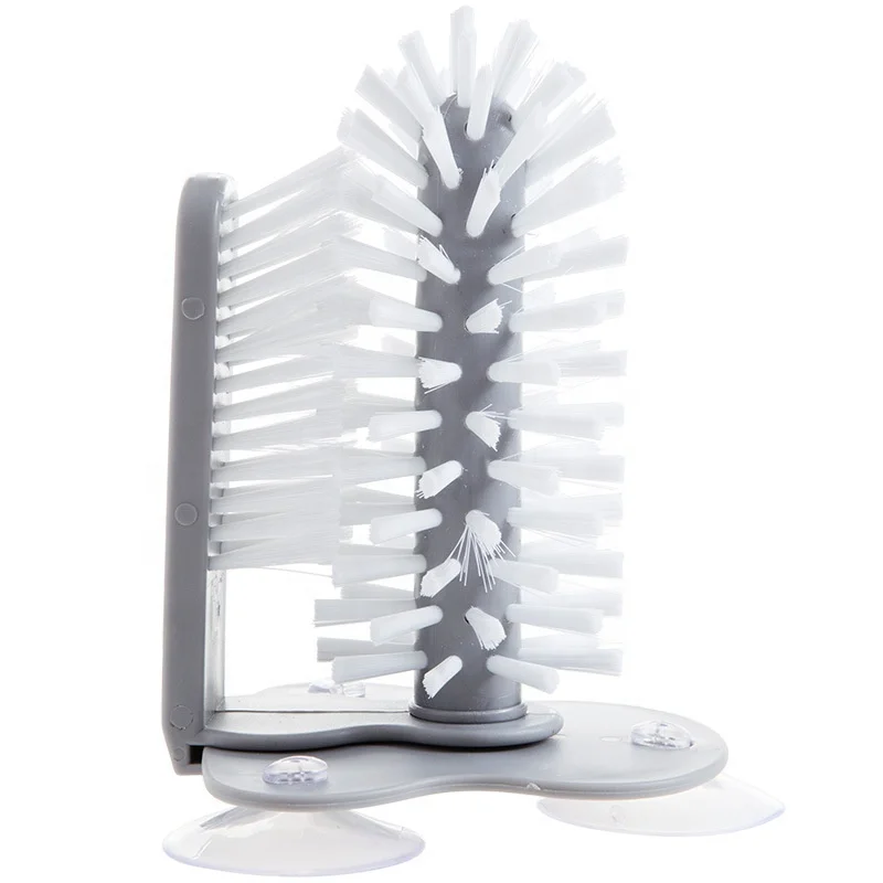 Grey Bottle Brush Cleaner Water Bottle Cleaning Brush Glass Cup Washer with Suction Base for Water Bottles Beer Cup Long Leg Cup