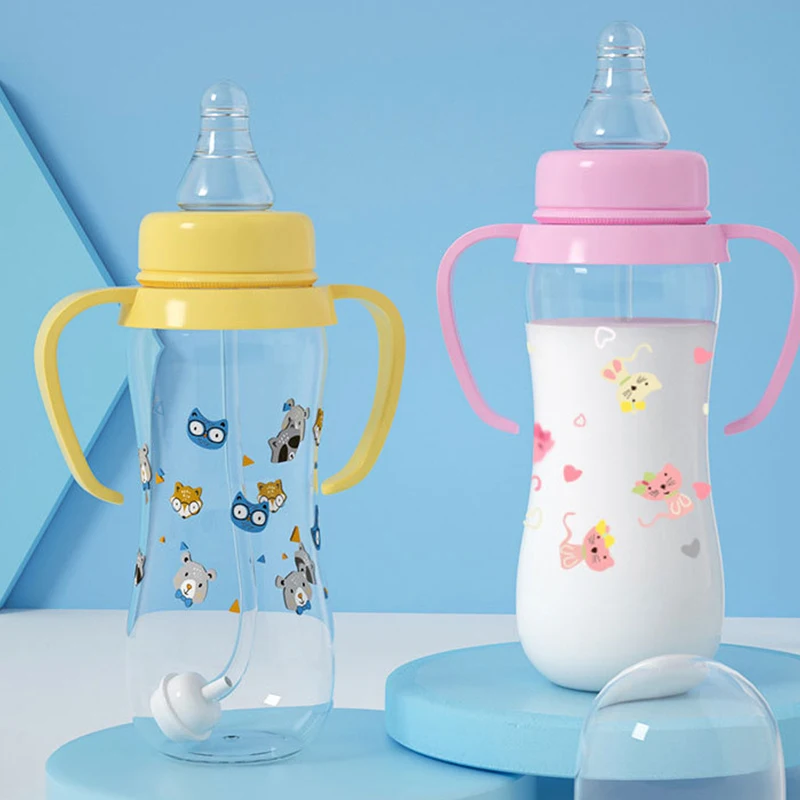 Standard food grade PP baby bottle newborn bottle set bisphenol a free straw nipple bottle with handle