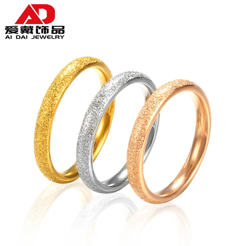 Korean version of pearl sand couple ring titanium steel female tail ring simple fashion romantic temperament female ring plain r