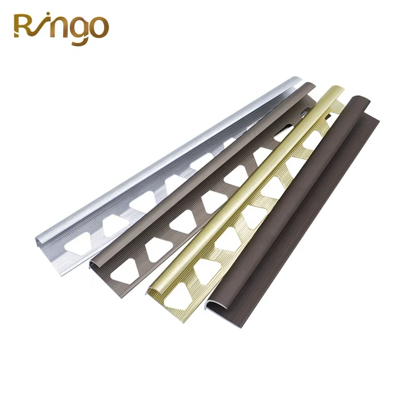 Ringo factory direct aluminum marble edging profile standard size 8mm 10mm 12mm height ceramic tile finishing trim in anodizing