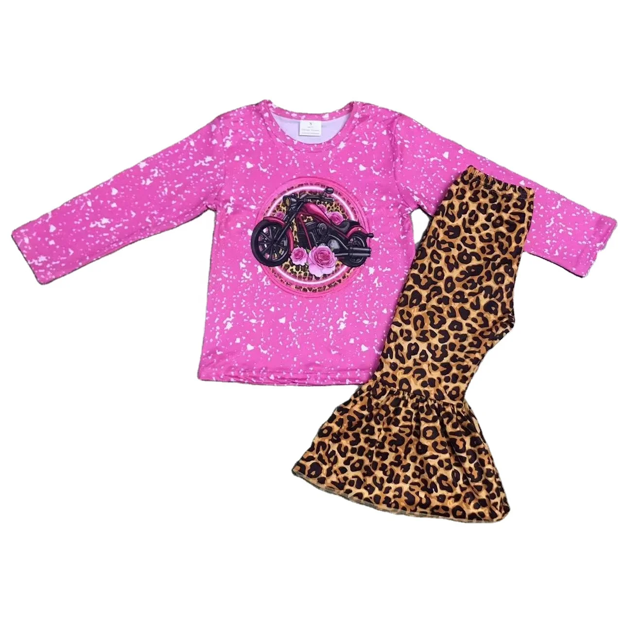 Kids Clothes Child Spring Toddler Clothing Set Motorcycle Rose Red Ink Leopard Print Kids Clothes Set