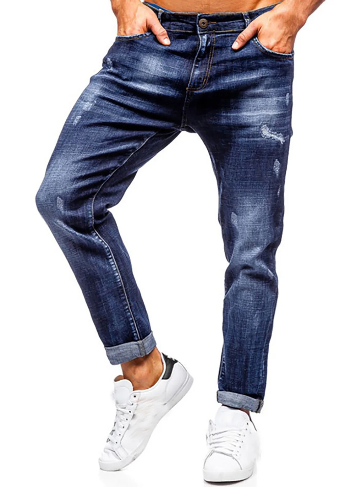 
Hot Sale 2021 Fashion Distressed Blue Jeans Wash Style Casual Mid Waist Jeans Pants With Pockets Jeans For Men Stylish 