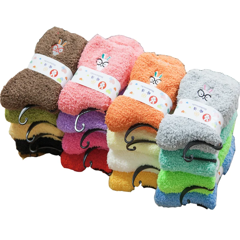 Customized Wholesale Soft Embroidered Rabbit Cozy Socks Microfiber Indoor Warm Sleeping Fuzzy Socks
