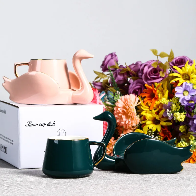 Custom Gift Box Set Wholesale Swan Shape Multicolor Holiday Gift Ceramic Coffee Cup Mug