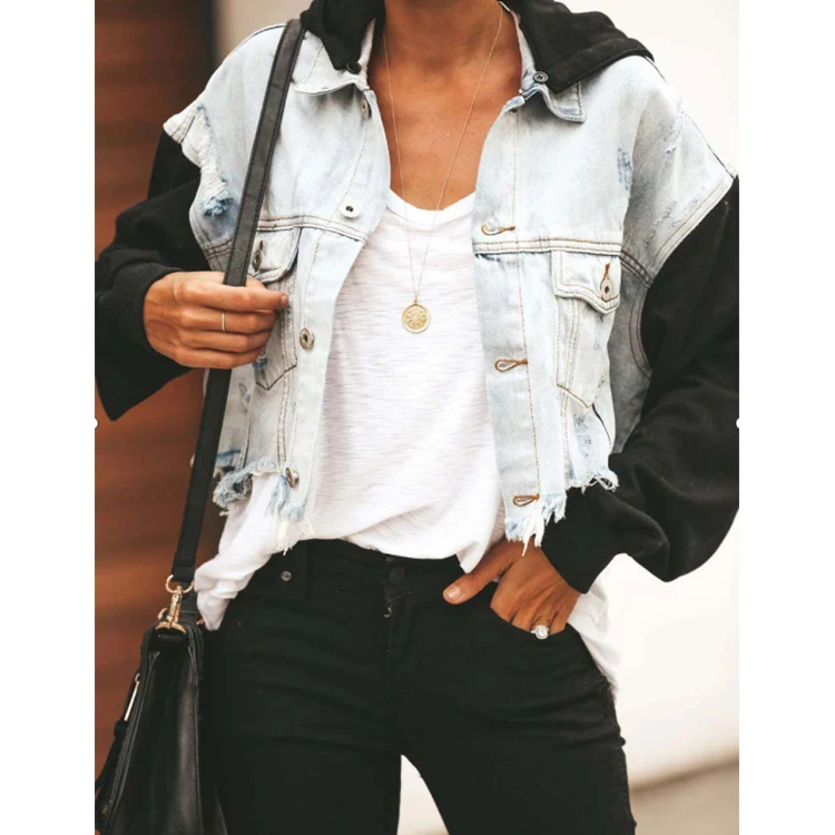 wholesale Hot Seller Ripped Holes In Fringe Stitching Denim Jackets