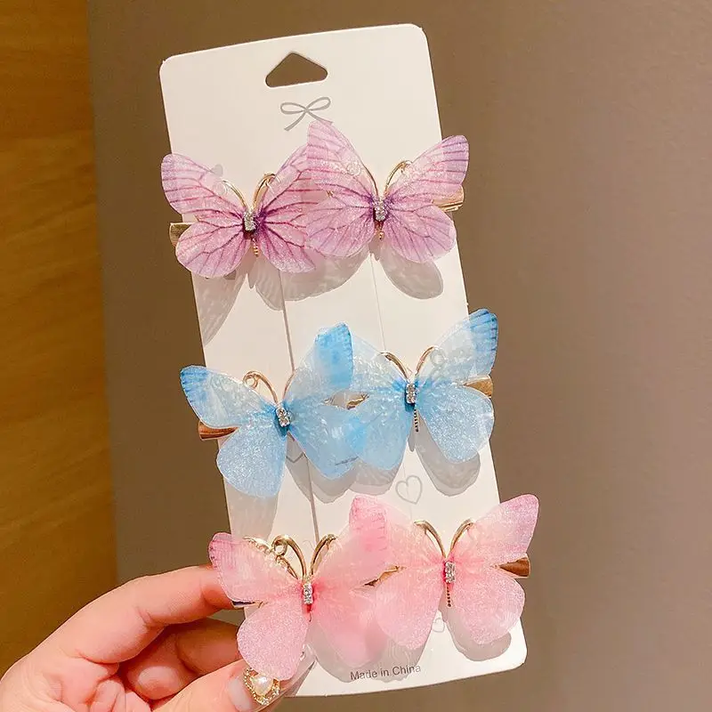 Butterfly hair clips set 6pcs/set gradient color metal alloy luxury kids hairpins exquisite fashion hair pins for girls
