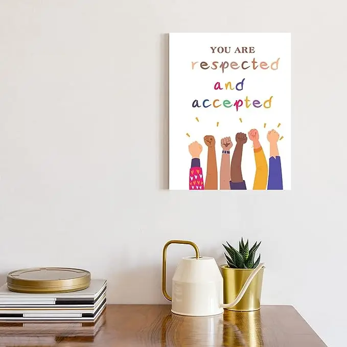 You Are Respected and Accepted Positive Canvas Prints Framed Wall Art Painting Ready to Hang for Kids Nursery Classroom