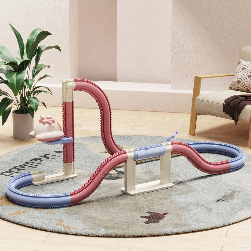 Electric Rail Track Car Toys For Kids Track Car Toys Slot Toys 30PCS Slot Set Electric Spray Spaceship With Light Track DIY