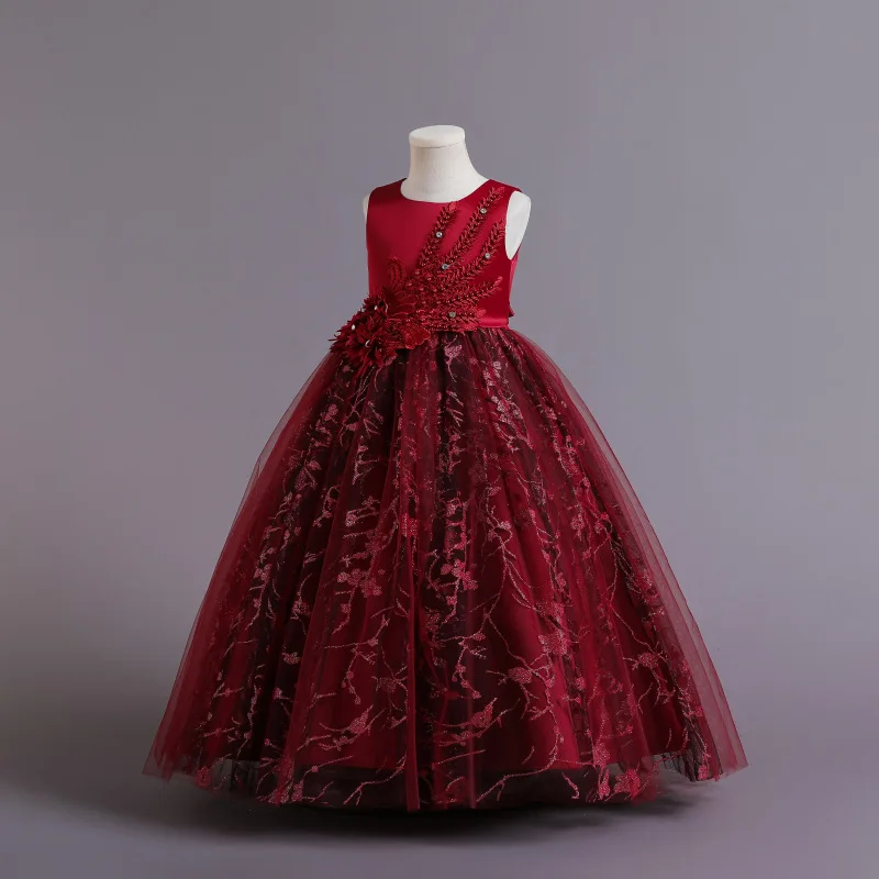 LW1803 Tulle Kids Long Dresses High Quality Girls Wedding Flower Kids Party Dress Flower Pageant Dress