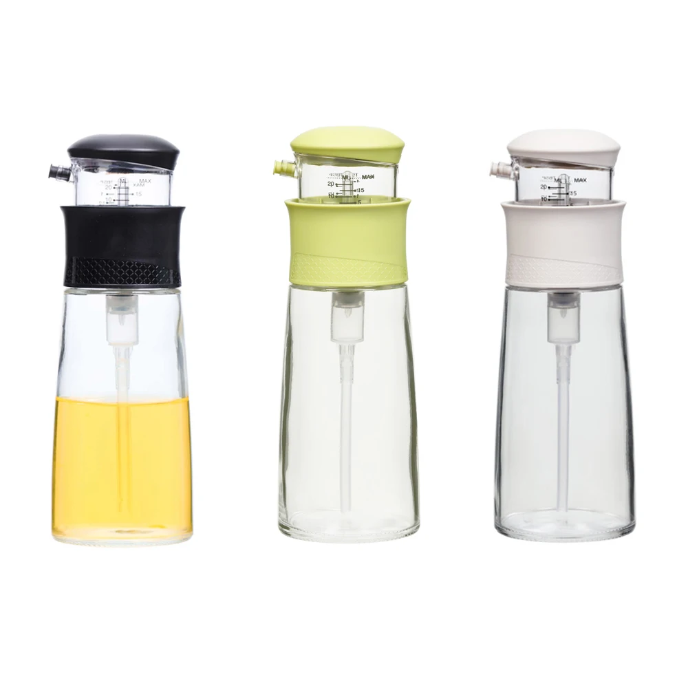 Competitive price oil and vinegar press and measure glass dispenser bottle